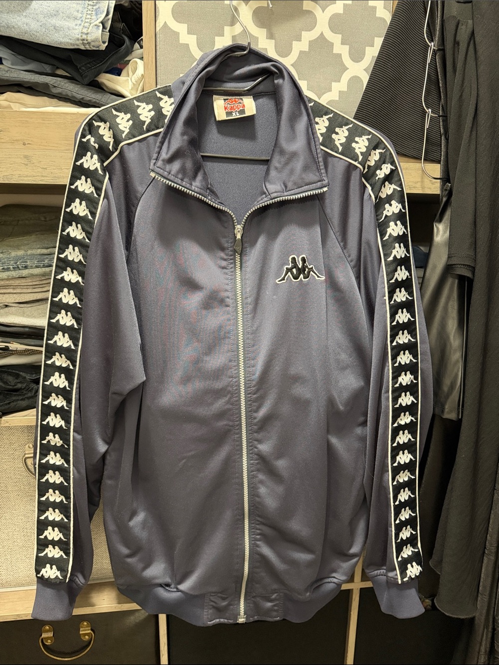 Kappa Men's Slate Blue Logo-Tape Track Jacket
